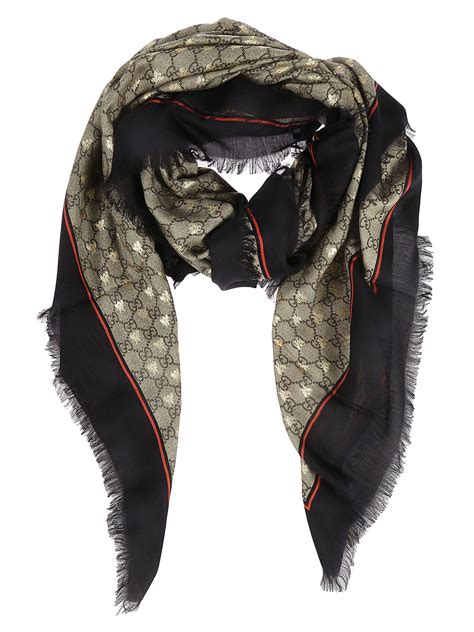 gucci bee logo scarf|Gucci scarf with fur trim.